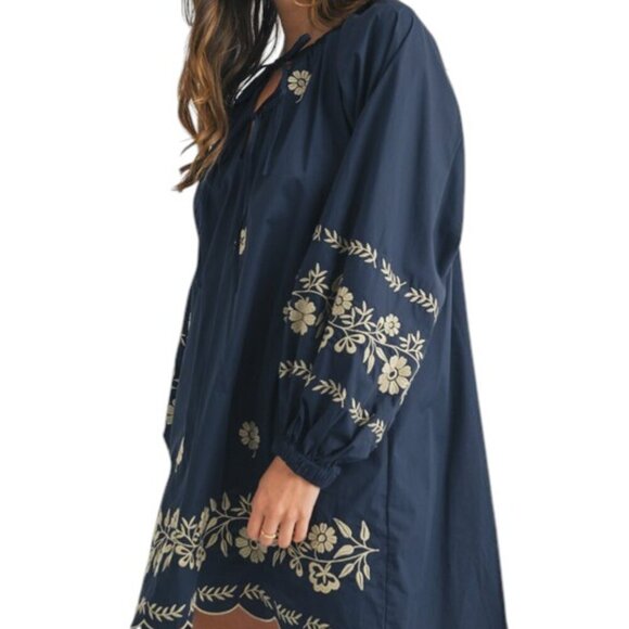 Navy Blue Floral Mini Spring Dress - Picture 6 of 13